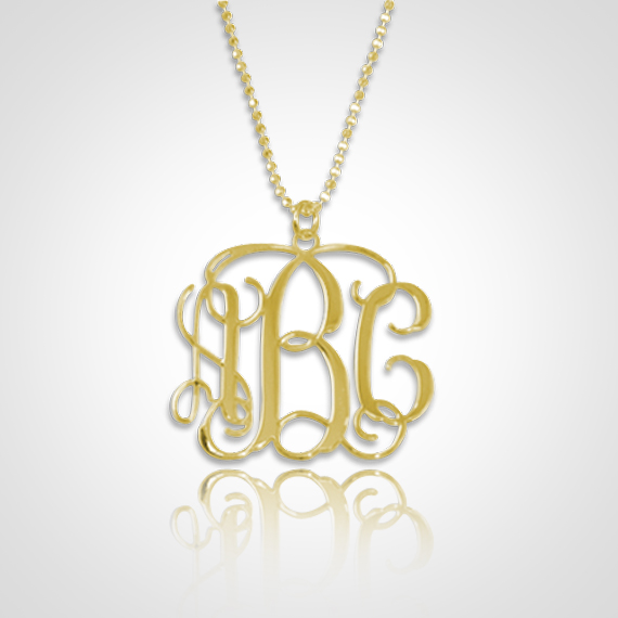 Monogram Necklace Personalized Monogram Necklace In 18kt Gold Plated Sterling Silver